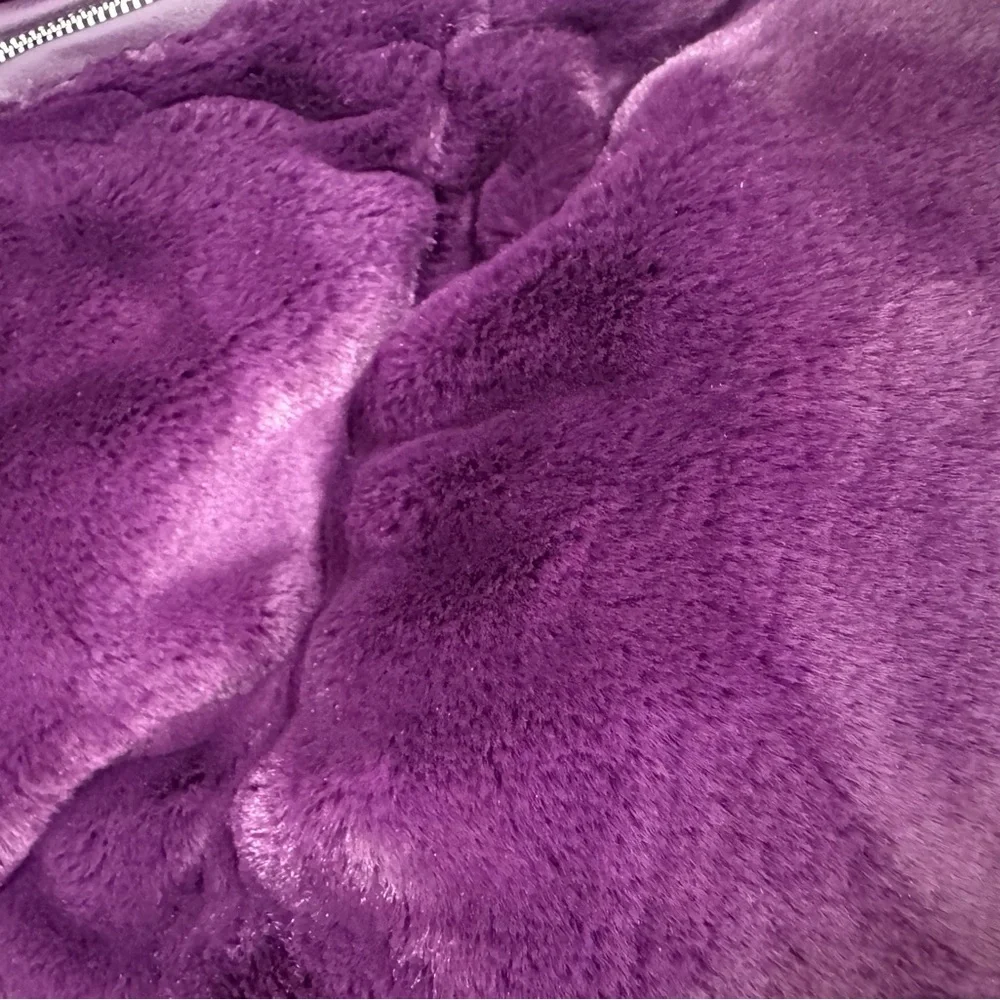 Topman Velvet Plush Puffer Zip Up Jacket in Purple